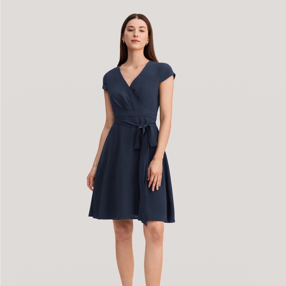 Elegant Silk Navy Wrap Dress